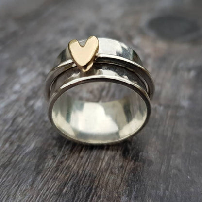Noeline | Silver Ring with Golden Heart