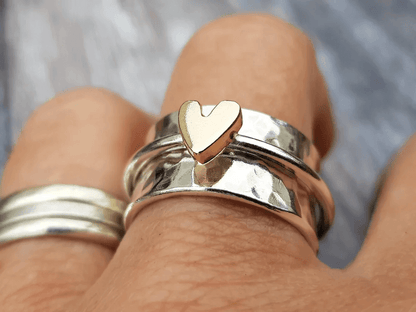 Noeline | Silver Ring with Golden Heart