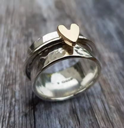 Noeline | Silver Ring with Golden Heart